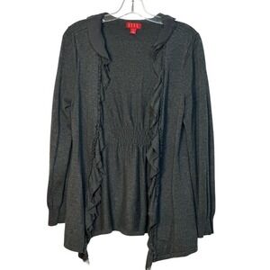 ELLE Open‎ Cardigan Sweater Gray Ruffle Front Long Sleeve Casual Size M